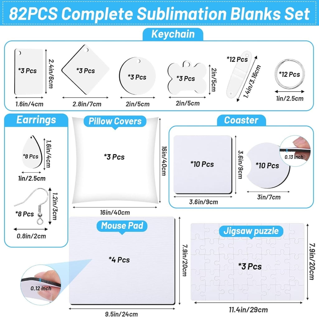 ZPAQI 82Pcs Clear Acrylic Sublimation Blanks Customizable Heat Transfer Pendant Set