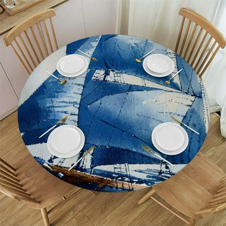 

Orinice Sailboat Water Round Table Cover Stain Resistant Washable Indoor Outdoor Tablecloth Kitchen Dining Wedding Parties Picnic Camping 100% Polyester Fiber 46-50