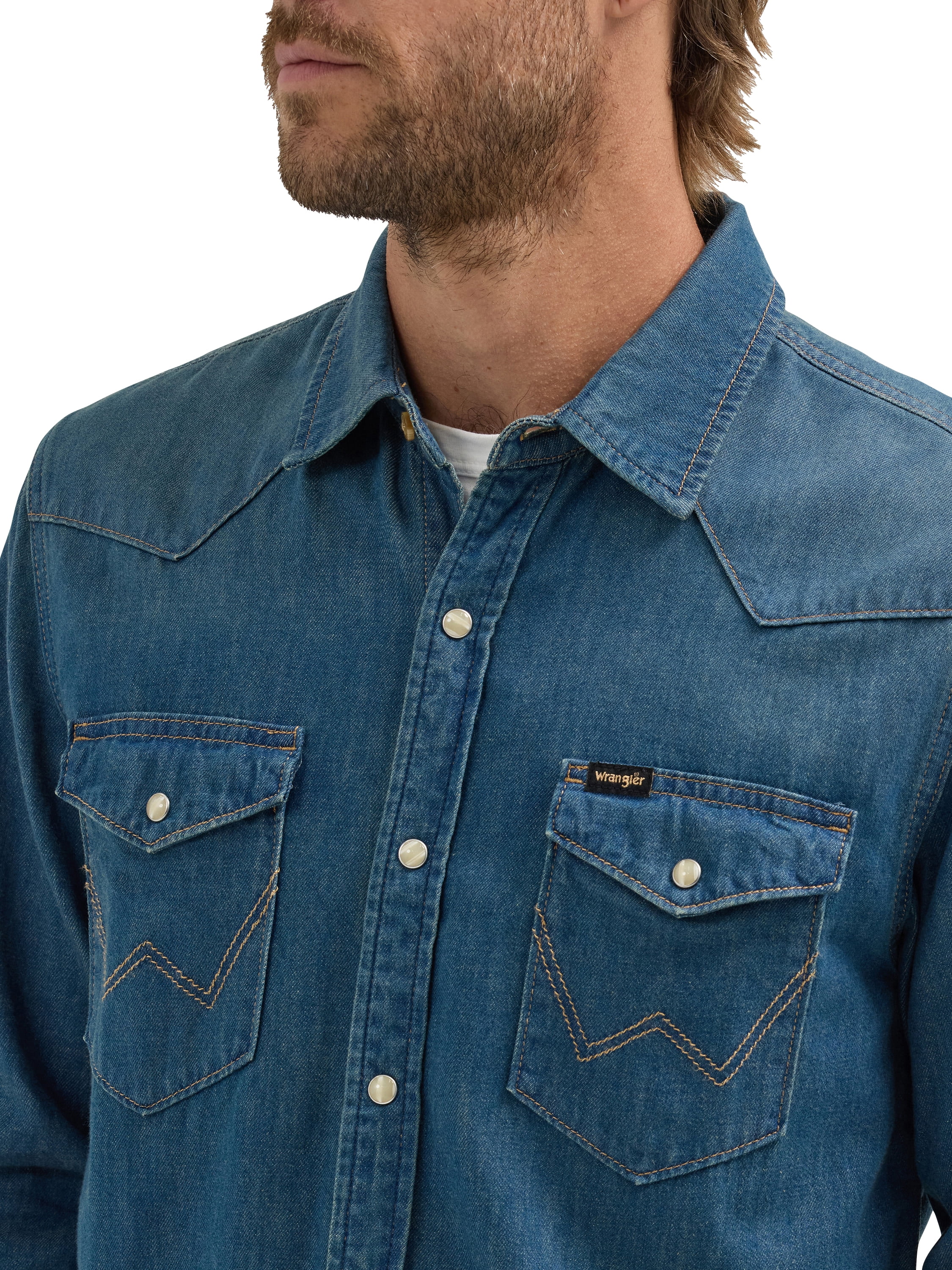 Wrangler® Men's Regular Fit Long Sleeve Denim Shirt, S-2XL