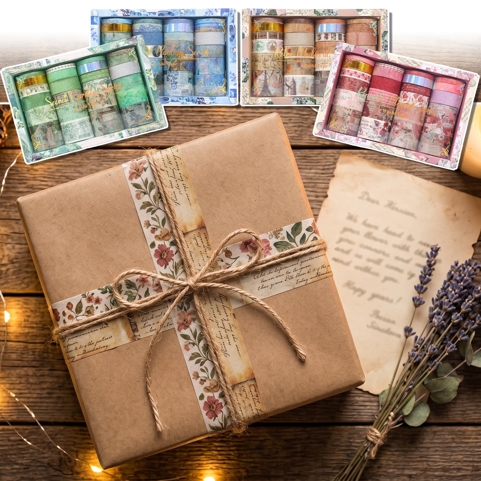 96 Roll Vintage Washi Tape Set 4 Theme Medieval Oil Painting Romantic and Garden Decorative Tape Assorted Sizes 5/10/15/20/30mm Wide 2m Long for Journal Scrapbook and DIY Craft