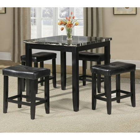 Faux Marble Counter - Acme Blythe 5-Piece Counter-Height Dining Set, Faux Marble and Black