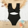thumbnail image 4 of Shachafan Girls Piece Swimsuit Floral Lace Trim Solid Color Bathing For Toddler Kids Beach Pool Water Play Kids Swimwear for Girls, 4 of 7