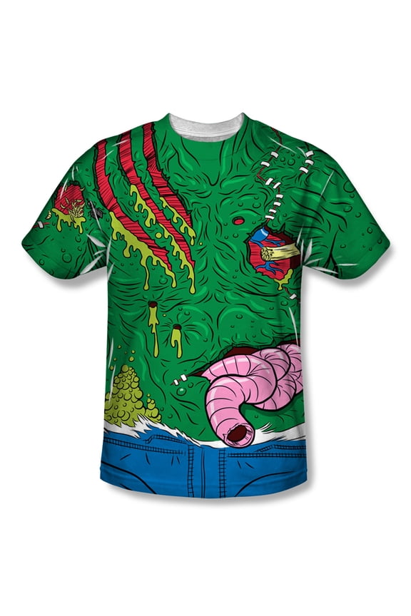 Spooky Costume Cut Up Slimy Green Monster Adult Front Print T-Shirt