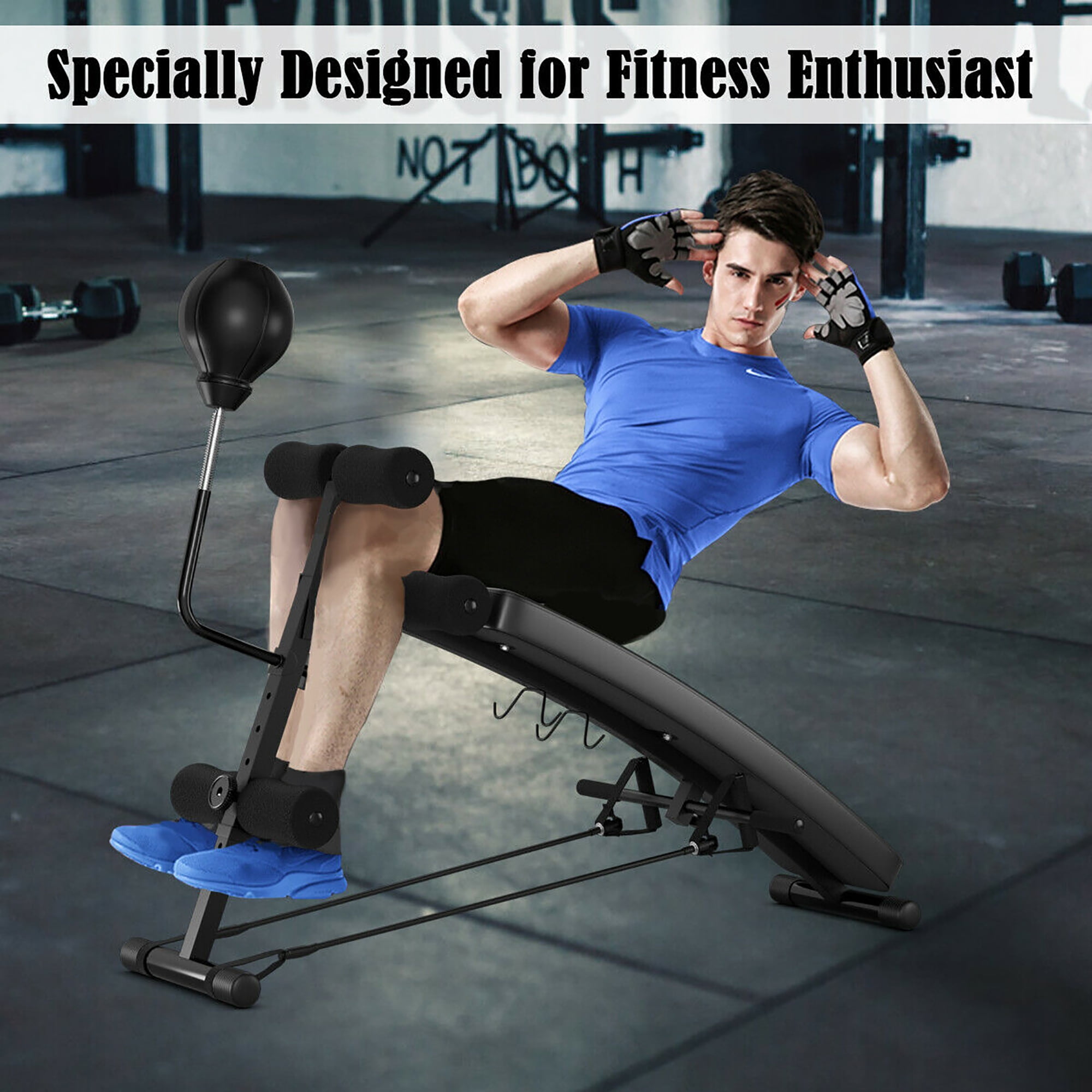 Costway Adjustable Incline Curved Workout Fitness Sit Up Bench with Speed Ball 2 straps Walmart