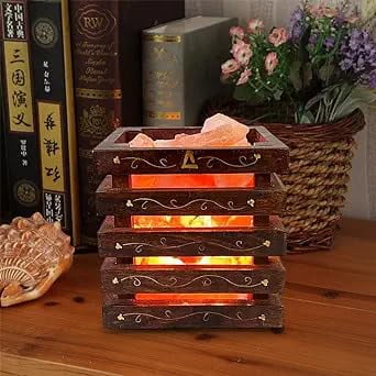Wooden Basket Himalayan Pink Salt Lamp, Dimmable, Classic Design, Extra Pair of Bulb, Unique gift idea by Natureboost