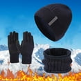 thumbnail image 2 of AWZXDE Winter Knit And Warm Three Piece Set for Men and Women - Woolen Hat and Bib Gloves Combination Navy,One Size, 2 of 5