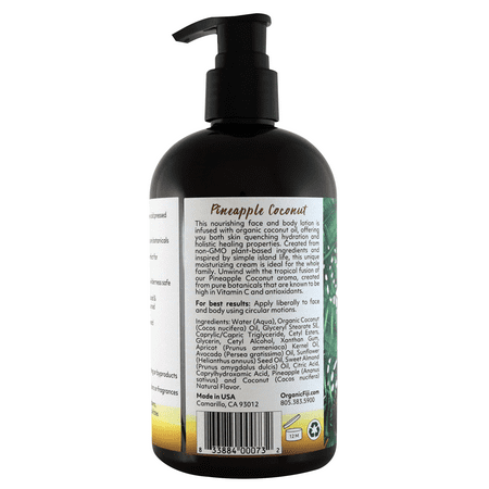 Coco Fiji Face & Body Lotion Infused With Coconut Oil | Lotion for Dry Skin | Moisturizer Face Cream & Massage Lotion for Women & Men | Pineapple Coconut 12 oz, Pack of 1