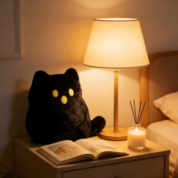 Halloween Black Cat Plush Pillow – 16" Cute Stuffed Cat Doll, Spooky-Cute Fall Home Decor, Halloween Gift for Cat Lovers