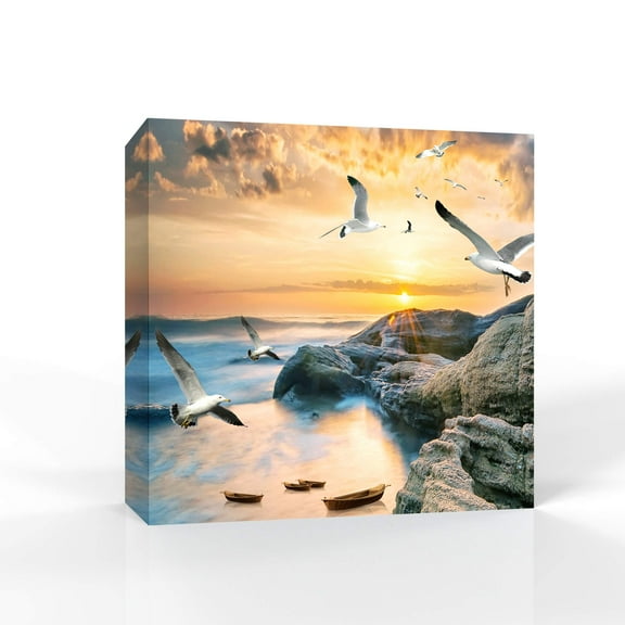 wall26 Canvas Wall Art Seaside at Dusk Pictures Home Wall Decorations for Bedroom Living Room Paintings Canvas Prints Framed - 16x16 inches
