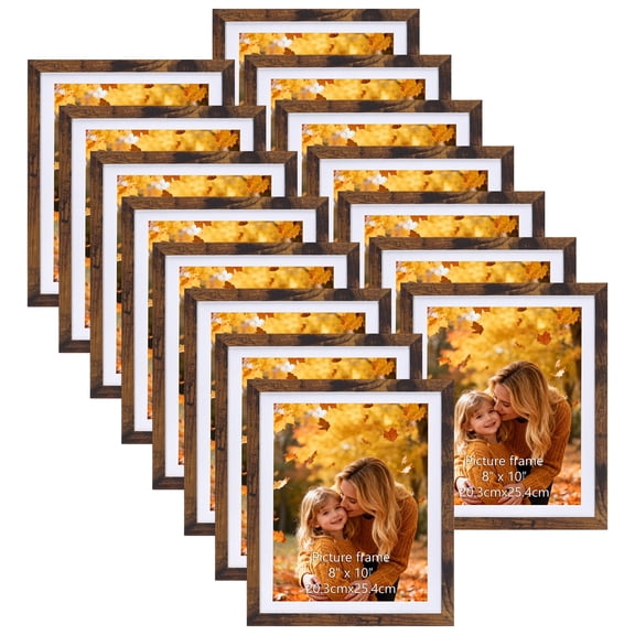 8x10 Picture Frames Set of 15, Display 8 by 10 Photos with Mat or 9x11 Photos without Mat, Multi Matted Frames Bulk for Wall, Table Top, Brown