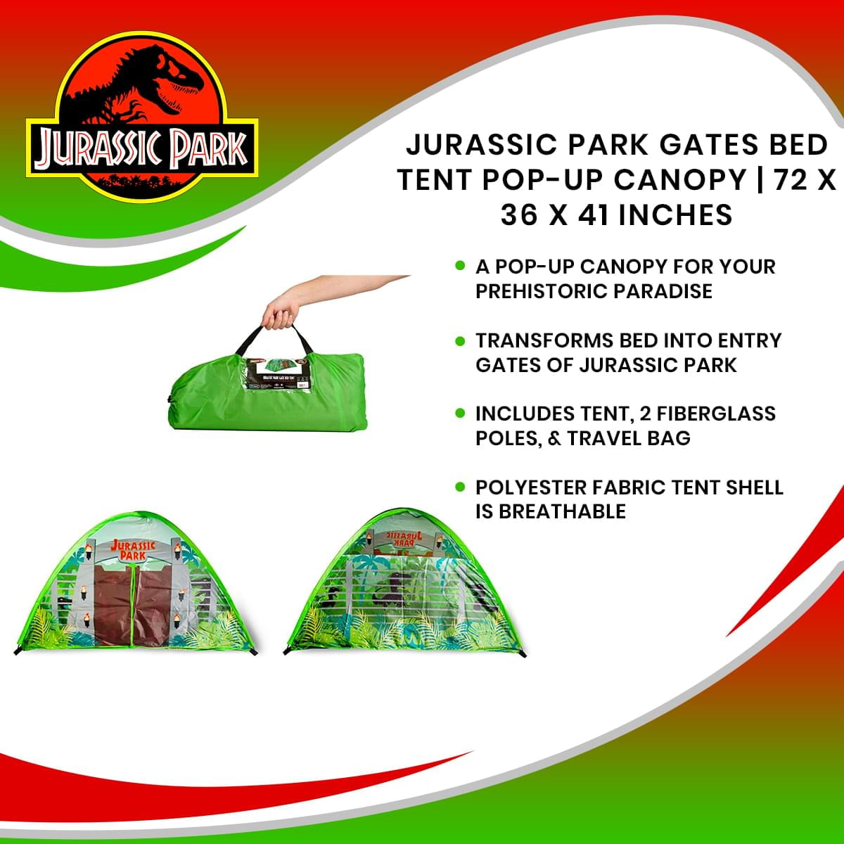 Jurassic Park Gates Polyester Portable Indoor Bed Tent Pop-Up Canopy, Green