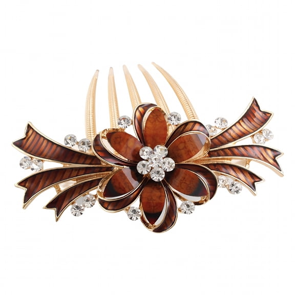 VANIDO Women Hair Comb Vintage Portable Big Flower Decor Rhinestone Five Teeth Hair Clip Hair Styling Accessories
