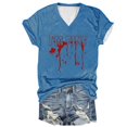 thumbnail image 1 of Tops Cortos para las Mujeres, Halloween Impreso V-Cuello Camiseta de Manga Corta, Tela de Imitación de Moda Casual, 1 of 3