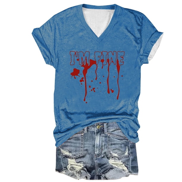 Tops Cortos para las Mujeres, Halloween Impreso V-Cuello Camiseta de Manga Corta, Tela de Imitación de Moda Casual