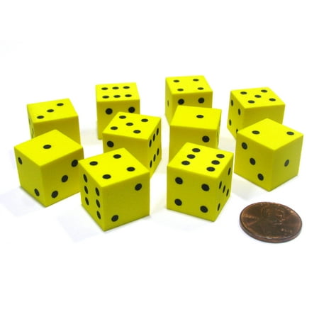 Koplow Games Set of 10 D6 16mm Foam Dice with Square Corners - Yellow with Black Spots #16798