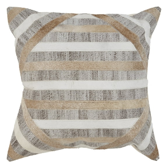 Ox Bay Xena 20" x 20" Gray/Brown Geometric Faux Hide Adult Decorative Throw Pillow Cover