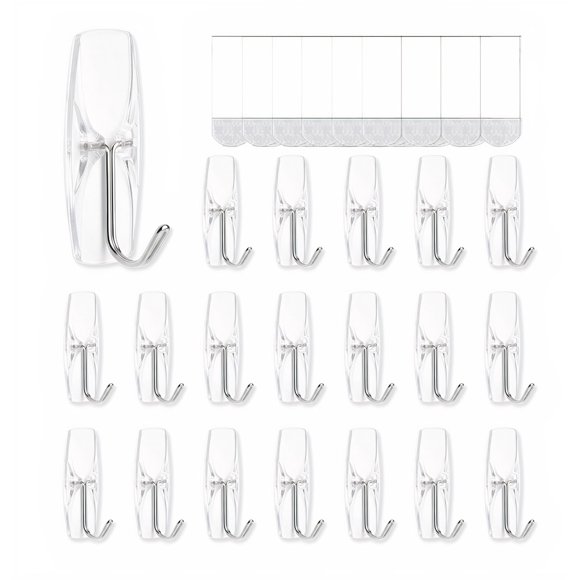 Ganchos de pared MOVELYST transparentes con 18 tiras adhesivas, sin dañar la superficie
