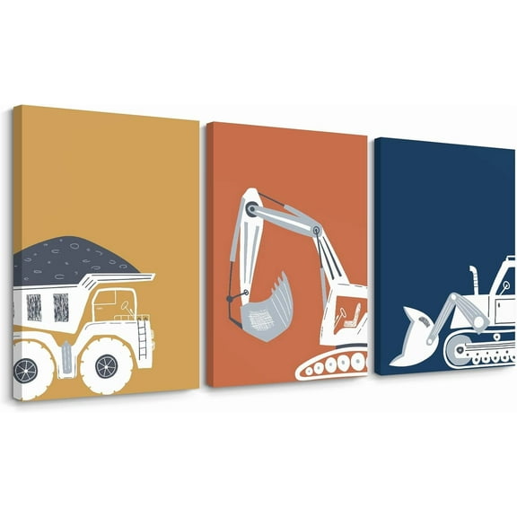 Construction Truck Wall Art Decor Toddler Boys Room Canvas Posters Tractor Vehicle Wall Art Nursery Pictures Prints Dump Truck Wall Art Kids Playroom Artwork for Bedroom 12x16x3 Inch Wrapped Canvas