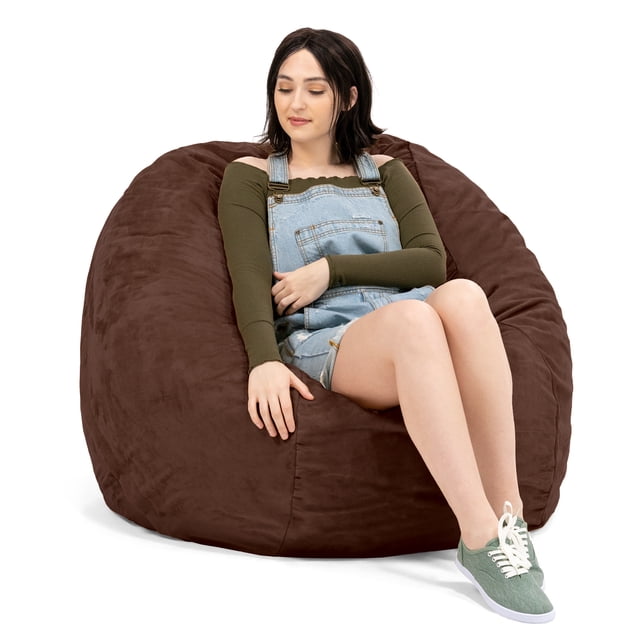 Jaxx Saxx Pouf Rond de 4 Pieds avec Housse Amovible, Chocolat (Ensemble de 1)