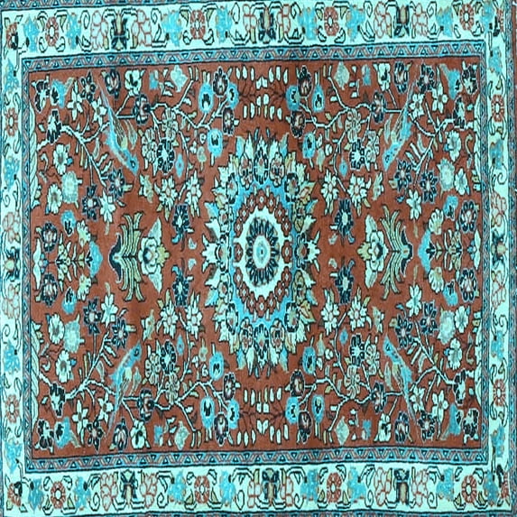 Ahgly Company Indoor Square Medallion Light Blue Traditional Area Rugs, 7' Square