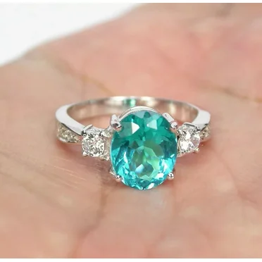 Natural Blue Paraiba Tourmaline Ring Handmade Oval Cut Ring Size 925 Silver Ring