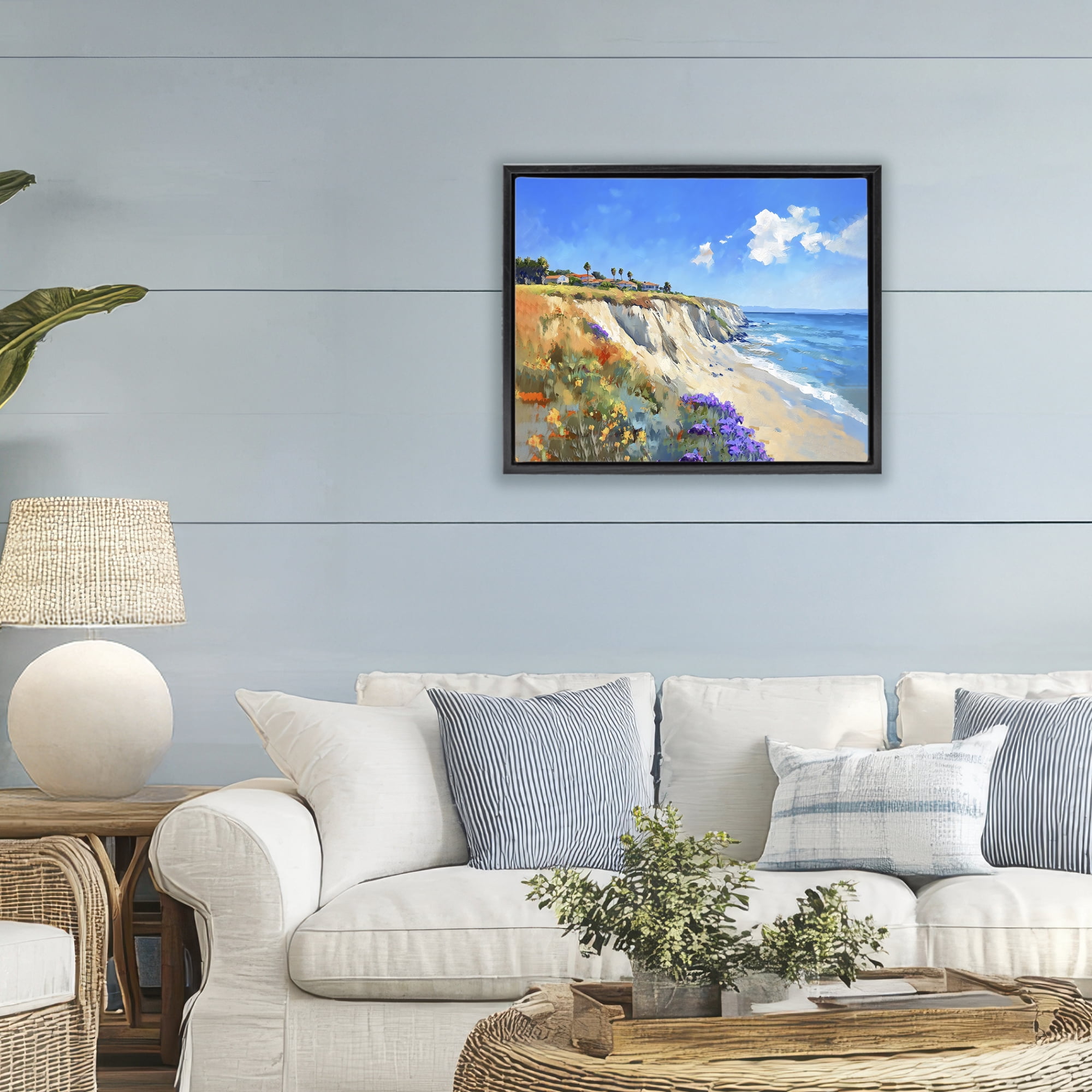 Stupell Industries Coastal Wildflower Field Black Framed Floater Canvas Wall Art, design by The Prints Vibe