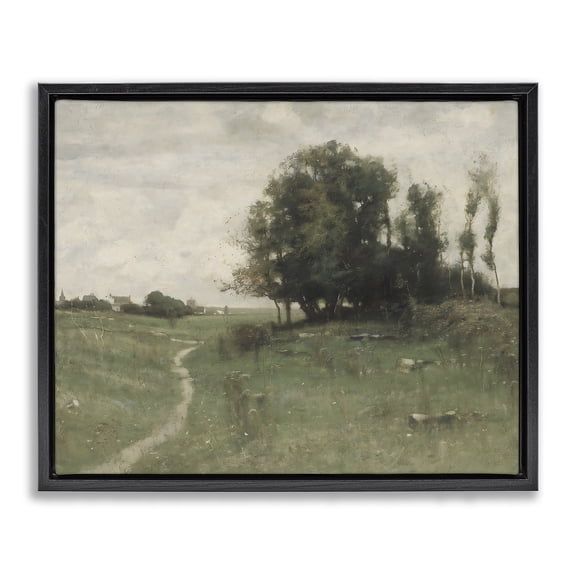 Stupell Industries French Country Vintage Farmhouse Countryside Path Black Floating Frame Canvas Art, 21 x 17, by Riley B