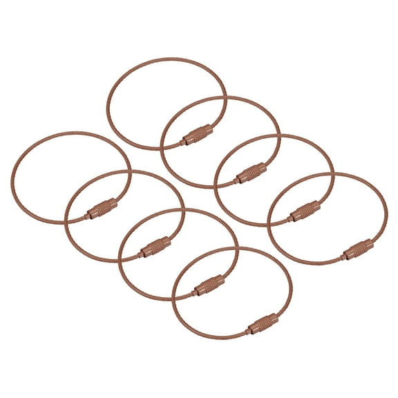 Uxcell Cable Key Rings 160mm Wire Keychain Twist Loops Brown 8 Pack