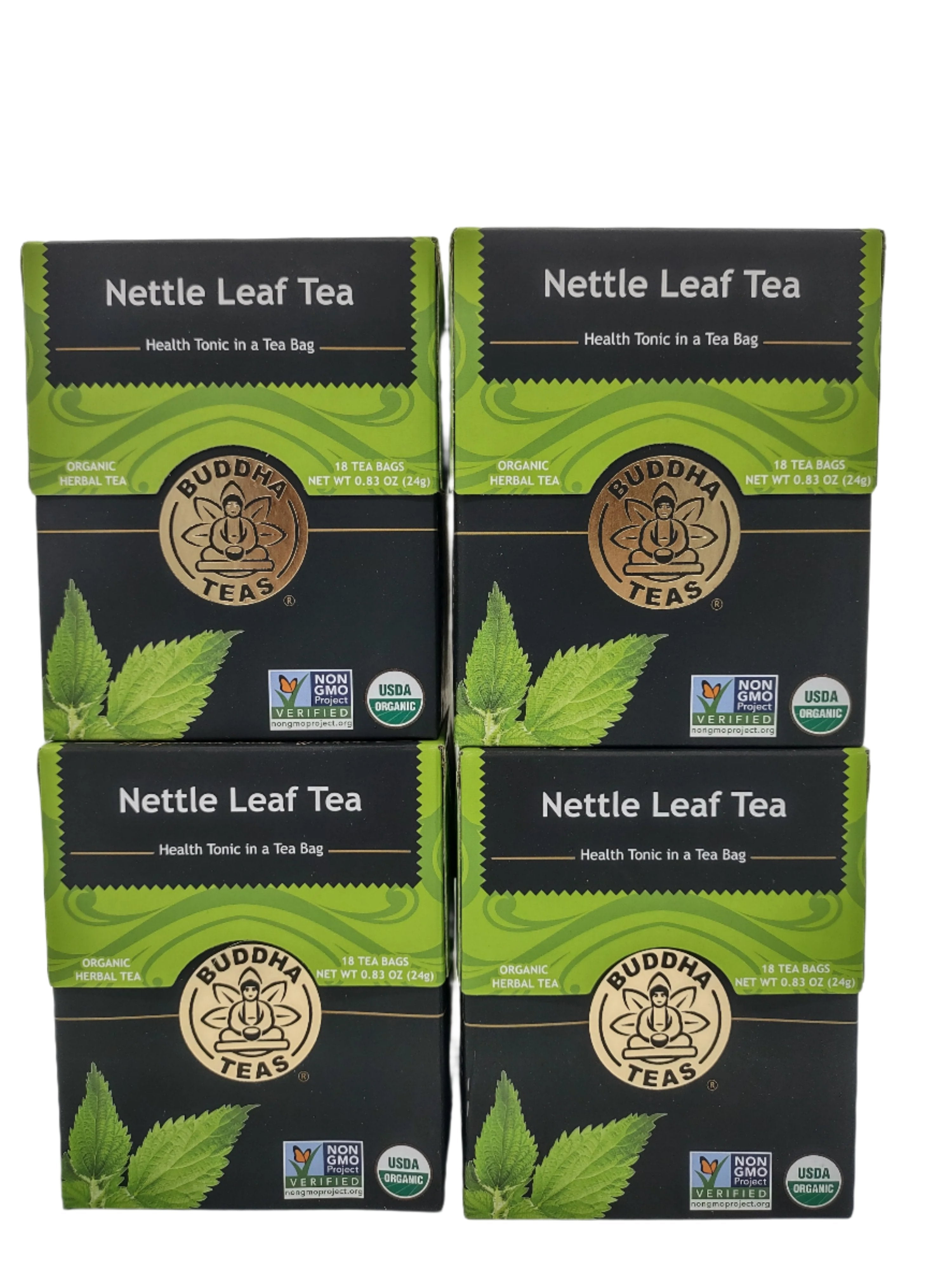 Buddha Teas Organic Nettle Leaf Tea – Caffeine-Free, Kosher, GMO-Free, 18 Bleach-Free Tea Bags (4 Pack)