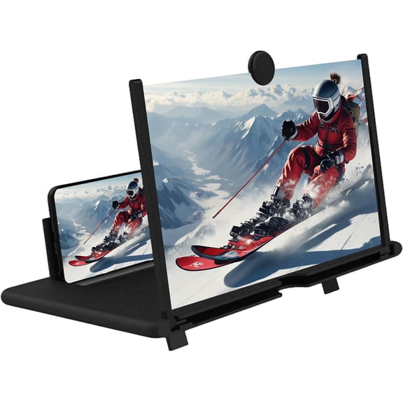 12 Inch Smartphone Screen Magnifier 3D HD Foldable Phone Stand with Adjustable Angle, Suitable for Movies, Videos, and Games,Supports All Smartphones (Black)