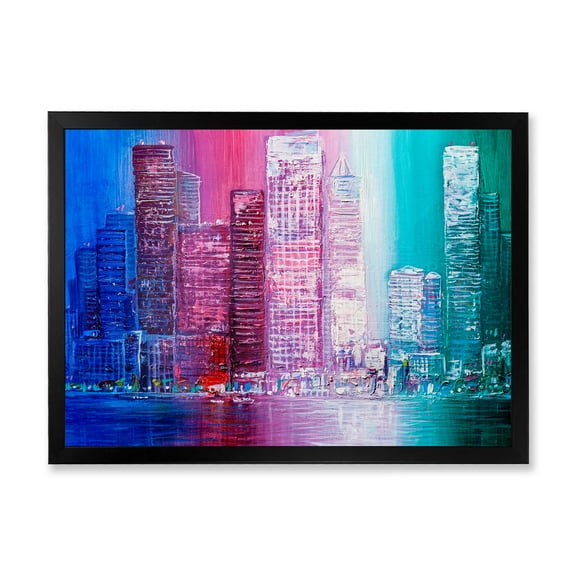 Designart 'Abstract Style Cityscape Panorama Skyscrapers II' Modern Framed Art Print