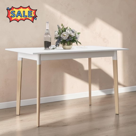Tcbosik 47 inch Modern Dining Table, Kitchen Table with Solid Wood Legs, Multi-Function Computer Desk, Writing Study Table for Living Room, White