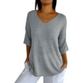 thumbnail image 1 of Solid Color Knitted V-Neck Top, V Neck Loose Pullover Knit Sweaters Tops, Plus Size Tshirts for Women, 1 of 7