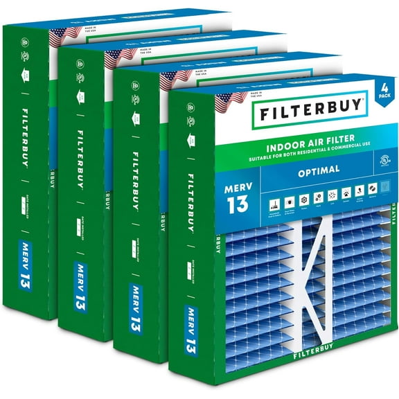 Filterbuy 16x22x5 MERV 13 Health Defense, Pleated HVAC AC Furnace Air Filters for Amana, Coleman, Goodman, York, and More (4-Pack)