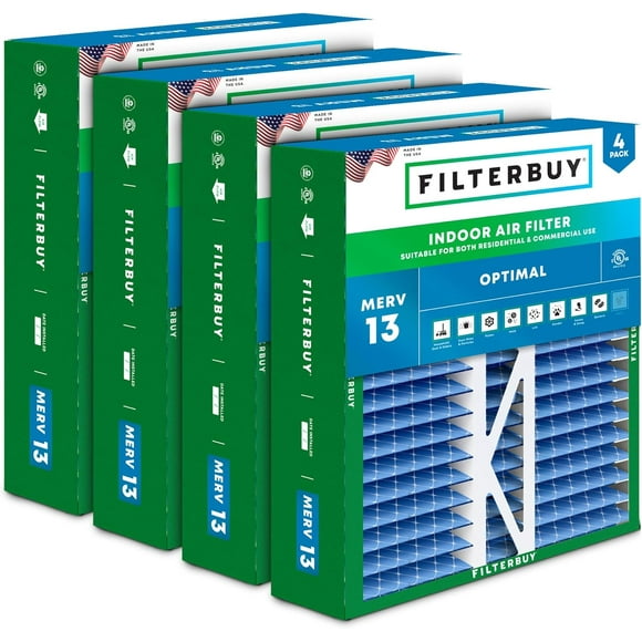 Filterbuy 16x22x5 MERV 13 Pleated HVAC AC Furnace Air Filters for Amana, Coleman, Goodman, York, and More (4-Pack)