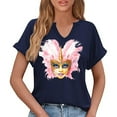 thumbnail image 6 of LEKWK Womens Mardi Gras Shirts Comfy Cotton Blend V Neck Graphic T Shirts Graphic Tees Colorful Feather Masquerade Mask Carnival Wear, 6 of 6