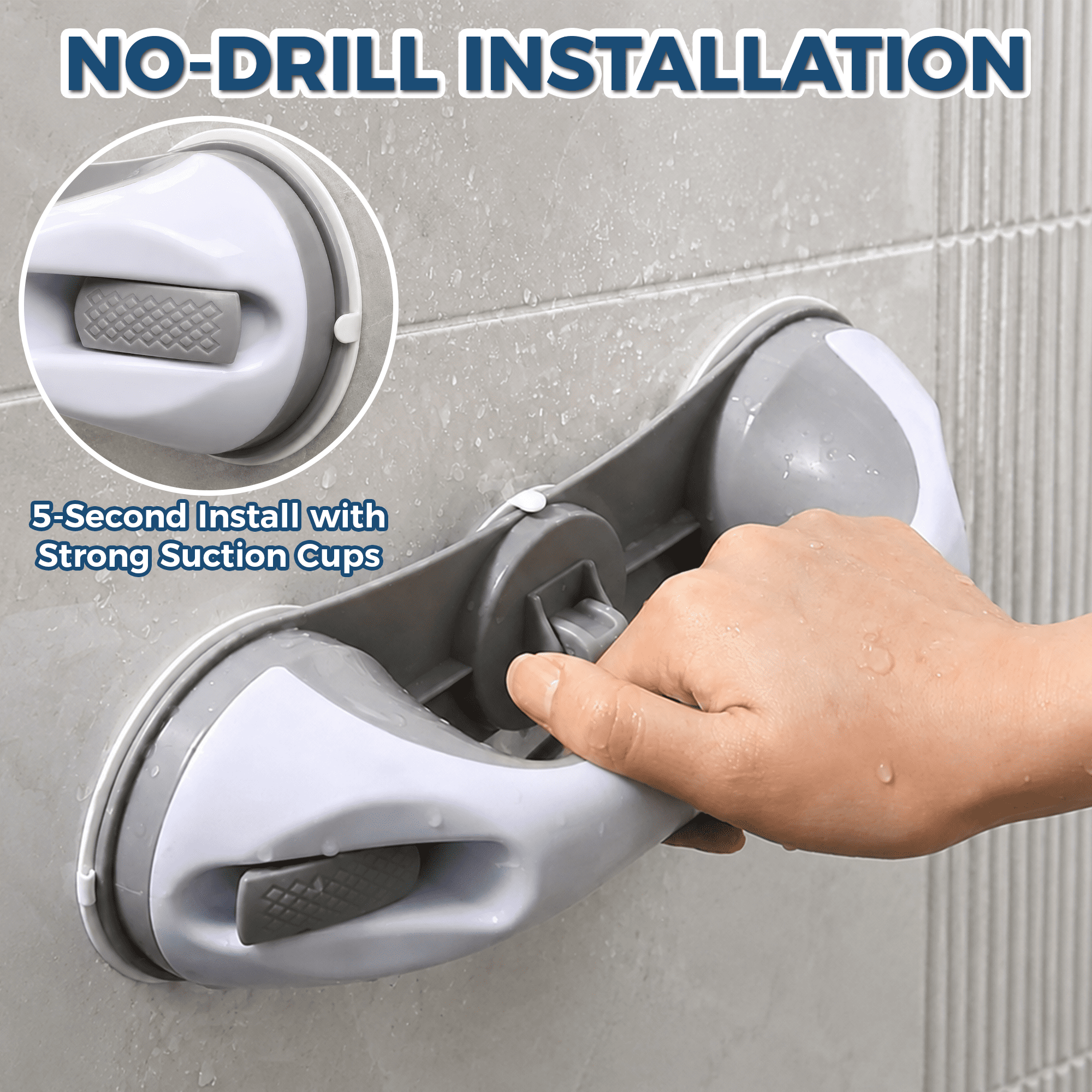 GARITIN 2 Pack Suction Grab Bar for Shower, Shower Handle with Strong Suction Cups, Bathroom Safety Grab Handle for Bathtub