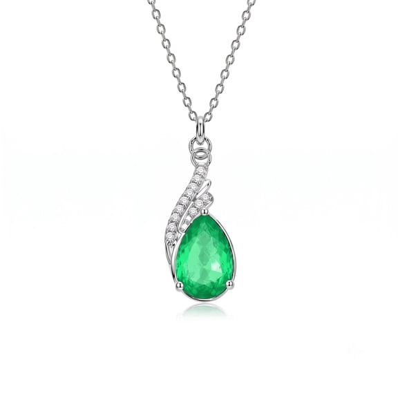 AlKhalil - Elegant Emerald Teardrop Pendant Necklace – Sterling Silver Chain with Sparkling Accents