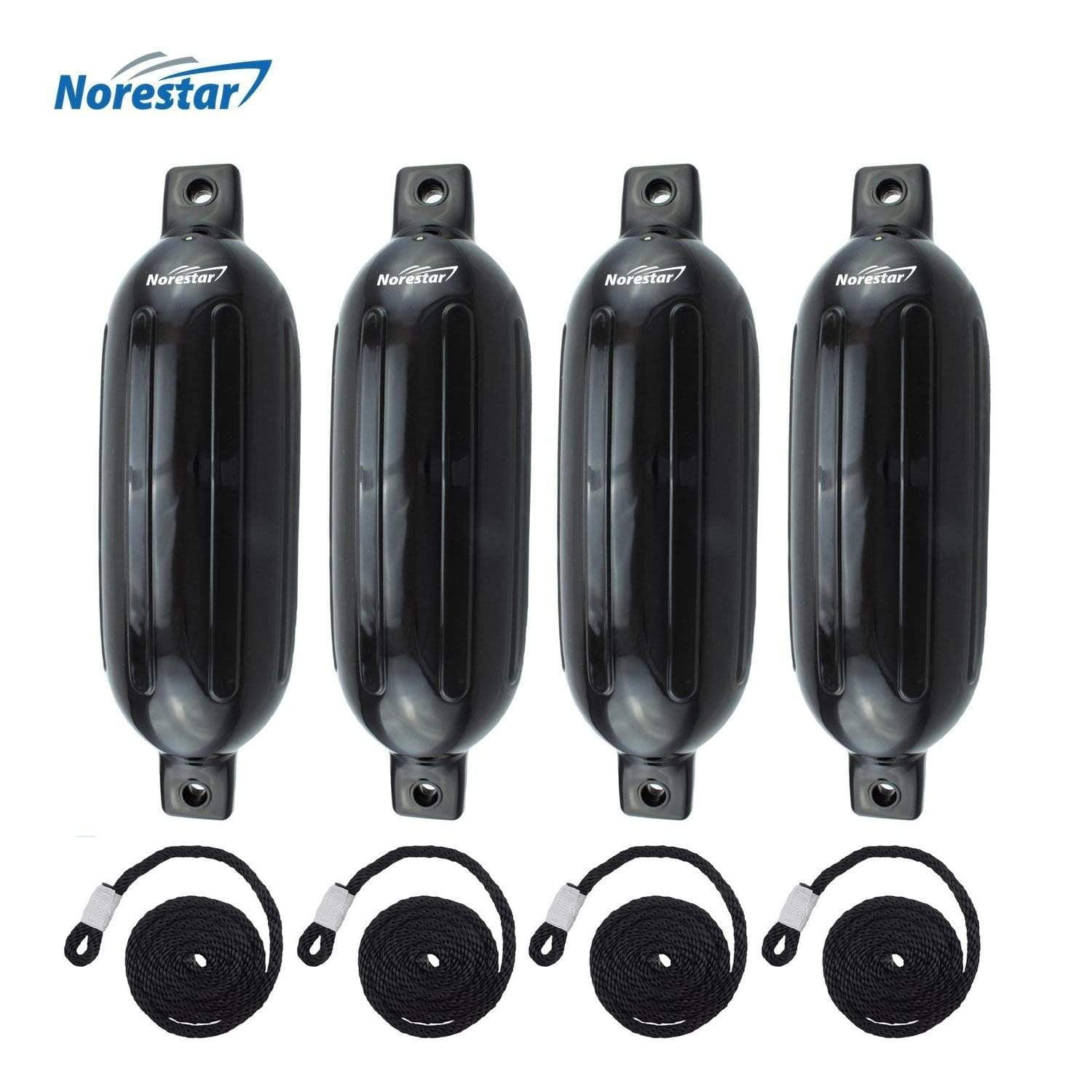 FourPack DoubleEye Ribbed Boat Fenders with Fender Lines, Deflated