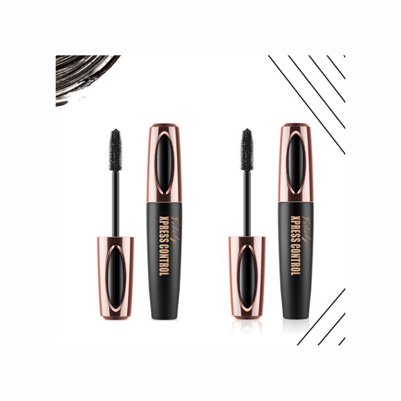 2PCS 4D Silk Fiber Lash Mascara, Natural Waterproof Lash Mascara, Thickening Lengthening Mascara, Long Lasting, Smudge-Proof, Voluminous Eyelashes (2 PCS)