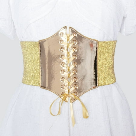 Sinpiling Womens Lace-Up Corset Belts on Clearance Sparkly Gold/Silver Vintage Shapewear Ladies Trendy Solid Slim Fit Waist Belt for Dresses