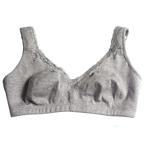 ATOYSOY Cotton Plus Size Everyday Bra Lace Splicing Breathable Push Up Underwear Wireless Seamless Workout Support Full Coverage Bra Girls Teens Comfy E Bra Gray