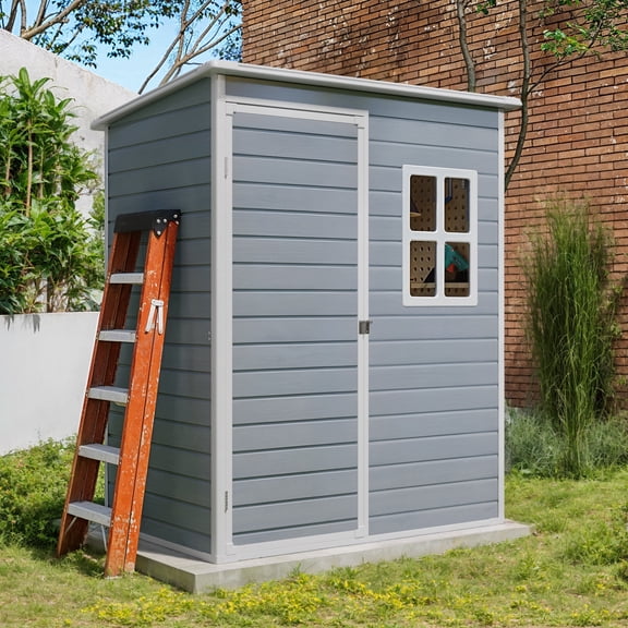 5'x3' Resin Shed with Floor, Asofer Outdoor Storage Shed with Lockable Door for Backyard, Patio, Gray