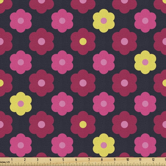 Ambesonne Daisy Fabric by the Yard Upholstery, Simplistic Chamomile Petals, 3 Yards, Yellow Pink and Magenta