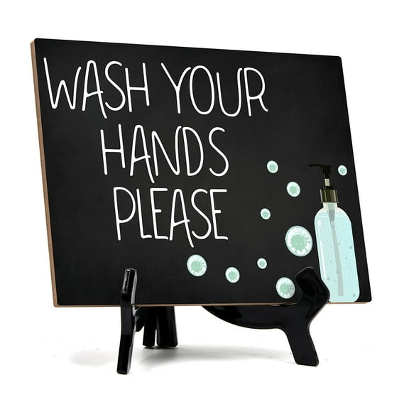 Signs ByLITA Wash Your Hands Please, Hygiene Sign, 6" x 8" (Black)