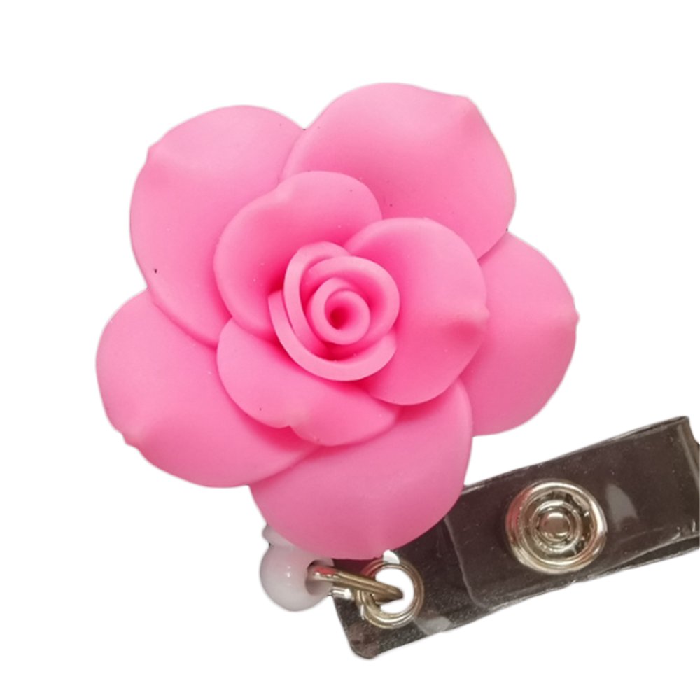 ESSEN ID Badge Clip Women Rose Flower Retractable Reel