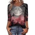 thumbnail image 2 of Halloween Shirts for Women Crew Neck Trendy Casual Tops Funny 3/4 Sleeve Halloween Graphic T Shirts Festival Pink 2XL, 2 of 4