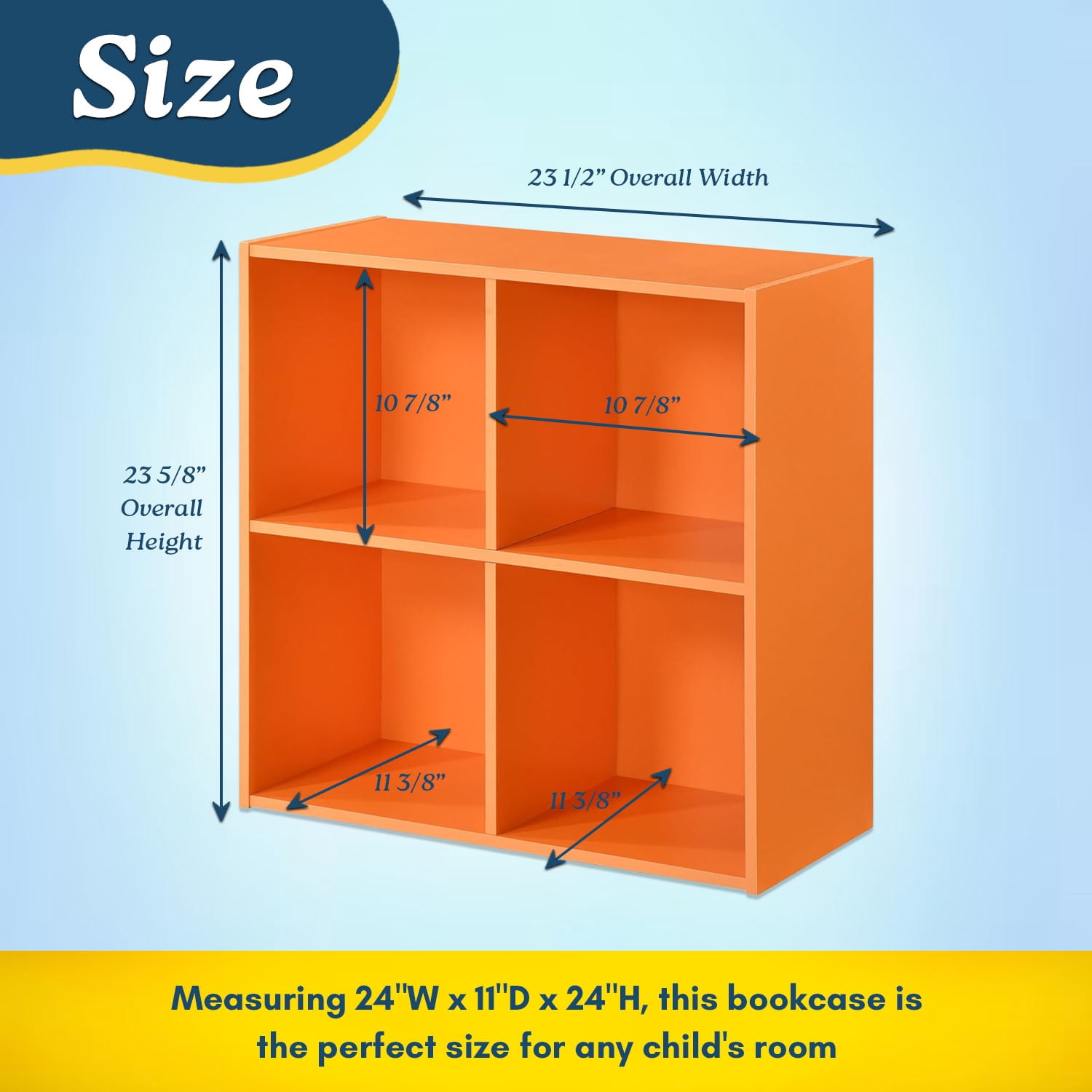 Kings Brand Furniture - 4 Cube Storage Organizer Book Shelf, Toy Storage Organizer for Playroom, Bedroom, Nursery School, Orange