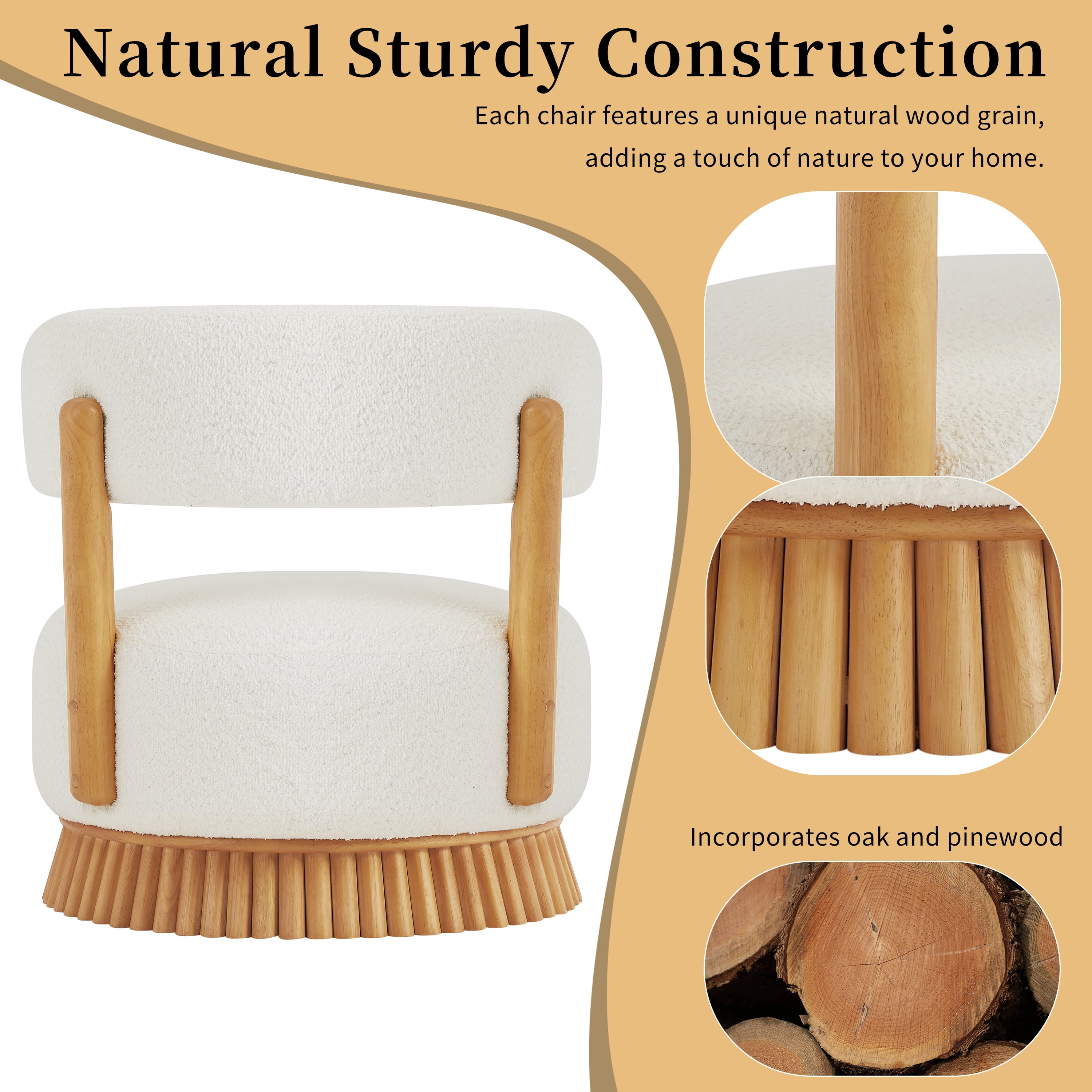 Euroco Modern Farmhouse Armless Chair, Wooden Base Featuring Thatched Roof Rod Design, Cozy Upholstered Chair for Living Room or Bedroom