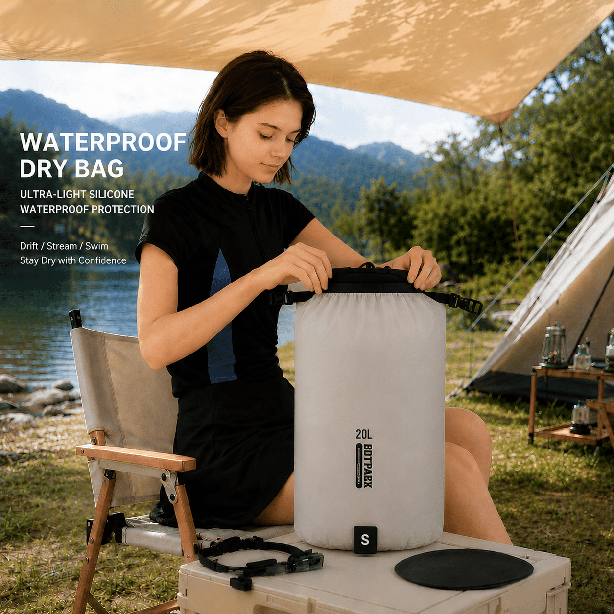 Lightweight Waterproof Dry Bag 9L, Roll Top Dry Sack with 15D Nylon Fabric for Kayaking, Hiking, Camping, Backpacking, Travel and Outdoor Storage